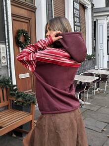 Chiquease Sweat-shirt-shirt vintage ample et confortable, Sweat-shirt-shirt bordeaux doux pour femmes en hiver - Multicolore - Voir 2