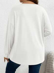 SHEIN LUNE Koszulka damska w jednolitym kolorze, luźna, z długim rękawem i dużym rozmiarem