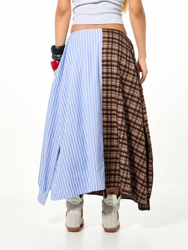 SUMWON WOMEN Asymmetrischer Rock mit Mustermix und Hemdeinsätzen.