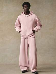 STYNVO Conjunto de 2 piezas de sudadera con capucha con cremallera y pantalón de chándal bordado casual para hombre, color rosa, con forro térmico - Rosa - Ver 3