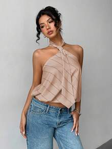 Jeanoix Women's Striped Necktie Design Fashion Halter Top - Multicolor - View 6