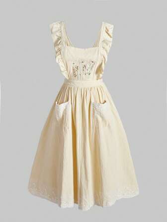 Fairycore Abito pastorale con ricamo floreale, taglie comode