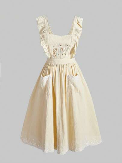 Fairycore Vestido pastoral de talla grande con bordado floral