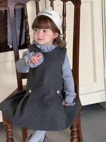 DAZY Baby Girl Solid Color Sleeveless Casual Layered Dress - Grey - View 7