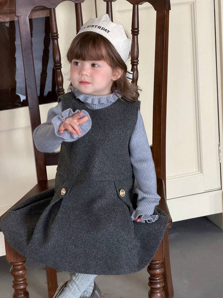 Baby Girl Solid Color Sleeveless Casual Layered Dress