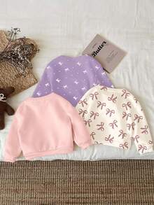 3 pièces/set Jeune fille Blanc crème, Beige crème, Violet crème Nœud léopard vintage, Motif nœud à pois mini Pulls confortables et doux à col ras du cou, Convient pour l'automne/l'hiver, l'automne, le confort facile, les couches d'automne, à la mode, décontracté, bébé et graphique, l'automne, la rentrée, convient pour la maison, l'école, les sorties, la photographie de rue - Multicolore - Voir 2