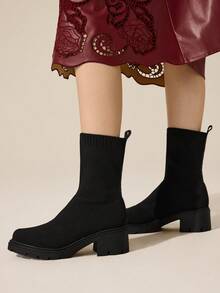 CUCCOO BASICS Women's Black Casual Versatile Chunky Heel Ankle Boots For Christmas - Black - View 9