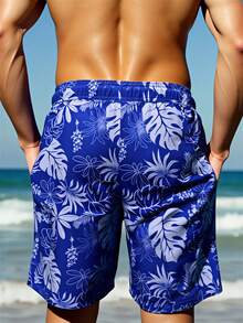 Manfinity VDAYZ Męskie modne, codzienne szorty plażowe z nadrukiem w liście żółwia i kieszeniami ściąganymi sznurkiem - Brudny niebieski - Zobacz 2