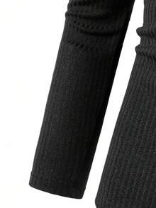 Vacaura 1件青少年男童休闲百搭高领T恤，适合秋冬季叠穿及日常穿着 - 黑色 - 查看 3