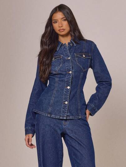 MUSERA Chaqueta vaquera de manga larga ajustada con detalle de costura, pespunte de contraste y cintura ceñida, para otoño e invierno, con estilo campestre acogedor y encantador para las vacaciones