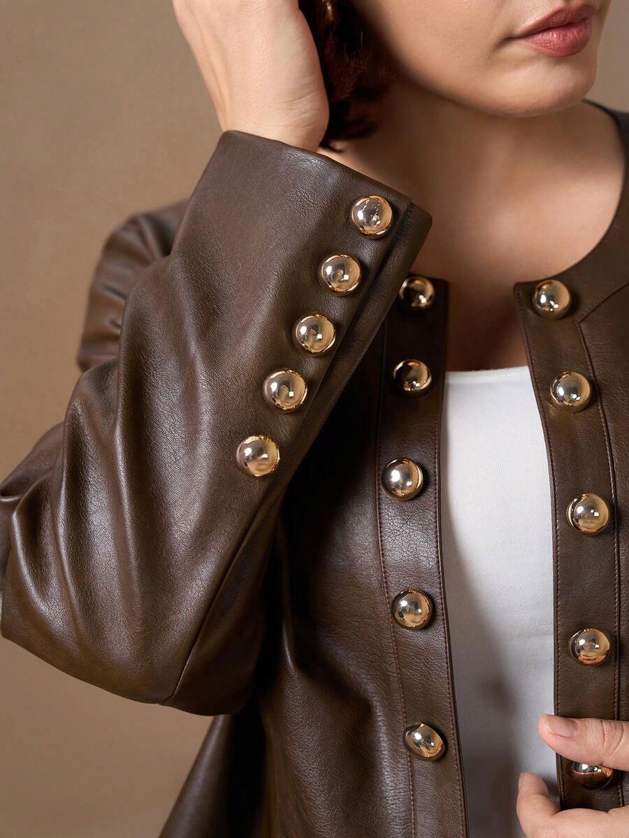 SHEIN Clasi 大码时尚双排扣外套，适合通勤、秋冬季节、圣诞节和新年穿着。