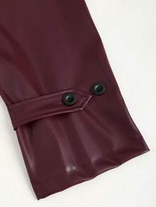 StreetHx Women's Solid Color Lapel NeckLong Sleeve Double-Breasted Casual PU Leather Jacket - Burgundy - View 4