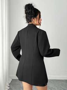 Dazy Plus Plus Size Women Casual Solid Color Notched Collar Belted Fitted Blazer Jacket - Black - View 2