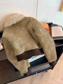 Franclia 时尚休闲仿毛领加厚外套，秋冬款 - 卡其色 - 查看 2