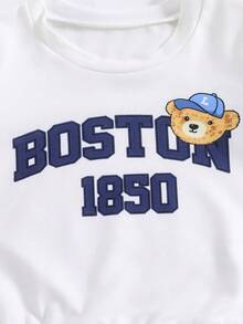 SHEIN Baby Boy Casual Letter & Bear Print Sweatshirt And Sweatpants Set, Autumn - Multicolor - View 3