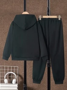 Mirajuku 2pcs/Set Boys Casual Hooded Sweatshirt With Side Stripe & Drawstring Pants Suit, Suitable For Autumn/Winter Everyday, Commuting, Sports Wear - Black - View 2