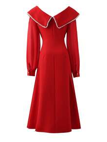 Franclia Elegant And Fashionable Women's Dress, Red Women's Dress, Designer Dress With Bead Embellishments, Sparkling Dress, Elegant Dress, New Year's Eve Dress. - Red - View 2