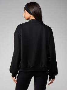 MISSGUIDED Women's Oversized Button Through Bomber Sweatshirt Casual Streetwear Long Sleeve Fall Winter Jacket Layering Piece - Black - View 2