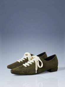 CUCCOO GRLICON Women's Pointed Toe Lace-Up Design Casual Chunky Heel Pumps, Suitable For Christmas, Thanksgiving, New Year Party Outfits - Dark Green - View 2