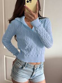 Sunnyshic Women's Casual Drawstring Long Sleeve Knit Sweater, Light Yellow, Autumn/Winter - Blue - View 6