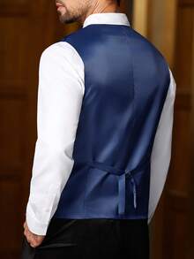 Manfinity Bizformal Men's Business/Commute/Party Suit Vest - Navy Blue - View 5