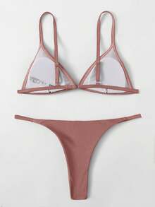 SHEIN Swim Bộ bikini gợi cảm màu trơn dành cho nữ, thích hợp cho mùa hè đi biển. - Cà phê nâu - Xem 2