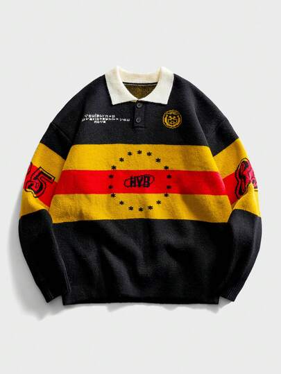 Suéter de punto con estilo de fútbol retro para hombres, ropa de calle de moda