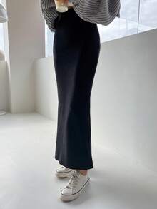 Dazy Tall 高个女式优雅长款直筒裙毛衣 - 黑色 - 查看 4