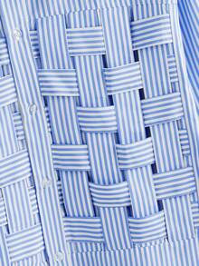 EASEVO Plus Size Men's Striped Print Button-Front Blue Woven Long Sleeve Shirt - Blue - View 7
