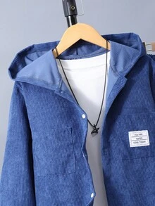 Vacaura 青少年男孩灯芯绒拼布休闲长袖连帽衬衫套装 - 寶藍色 - 查看 6