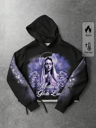 Street Life Felpa con cappuccio da uomo con stampa grafica di lettere e ritratti