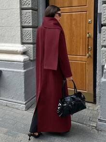 Aloruh Women's Elegant Loose Woven Infinity Scarf Extra Long Cardigan Autumn Winter Clothes For Women Autumn Winter Clothes For Women - Burgundy - View 2