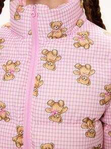 ROMWE Kawaii Áo khoác dáng rộng in họa tiết gấu kẻ caro dễ thương và ngọt ngào - Nhiều màu - Xem 6