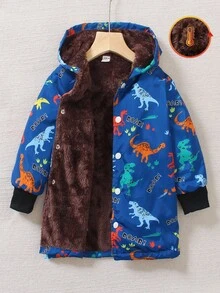 SHEIN Fantacosmos Young Boy Dinosaur Print Thermal Lined Hooded Jacket, Back To School Season, Winter - Multicolor - View 7