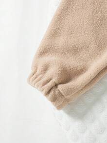 女童秋冬抓绒字母刺绣高领半拉链弧形下摆长袖上衣和黑色磨毛打底裤套装 - 彩色 - 查看 7