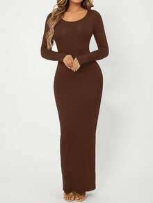 SHEIN PETITE CURVE Petite Plus Solid Scoop Neck Bodycon Dress