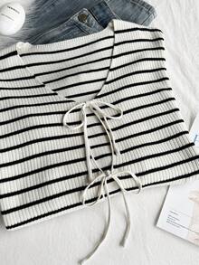 Comfortcana 大码女式休闲条纹系带前结宽松开衫，秋冬条纹针织上衣女式夏季上衣 - 彩色 - 查看 7