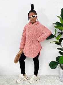 SHEIN Tween女孩 NOVA Store 時尚休閒可反穿抓絨秋季連帽衛衣與緊身褲套裝 - 粉色 - 查看 3