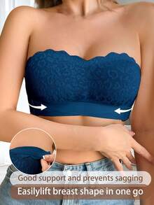 SHEIN 1pc Women Lace Patchwork Wireless Camisole Bra - Teal Blue - View 5