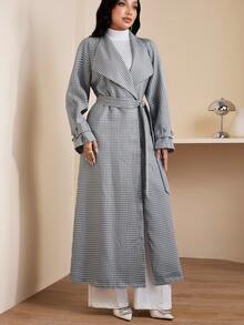 Veilorie Women's Casual Plaid Lapel Loose Jacket For Autumn - Grey - View 4
