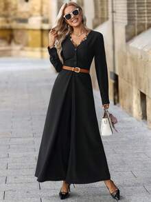 SHEIN Clasi Women's V-Neck Drop Shoulder Long Sleeve Loose Jumpsuit Fall Winter Clothes Party New Year Outfit Christmas - Black - View 7