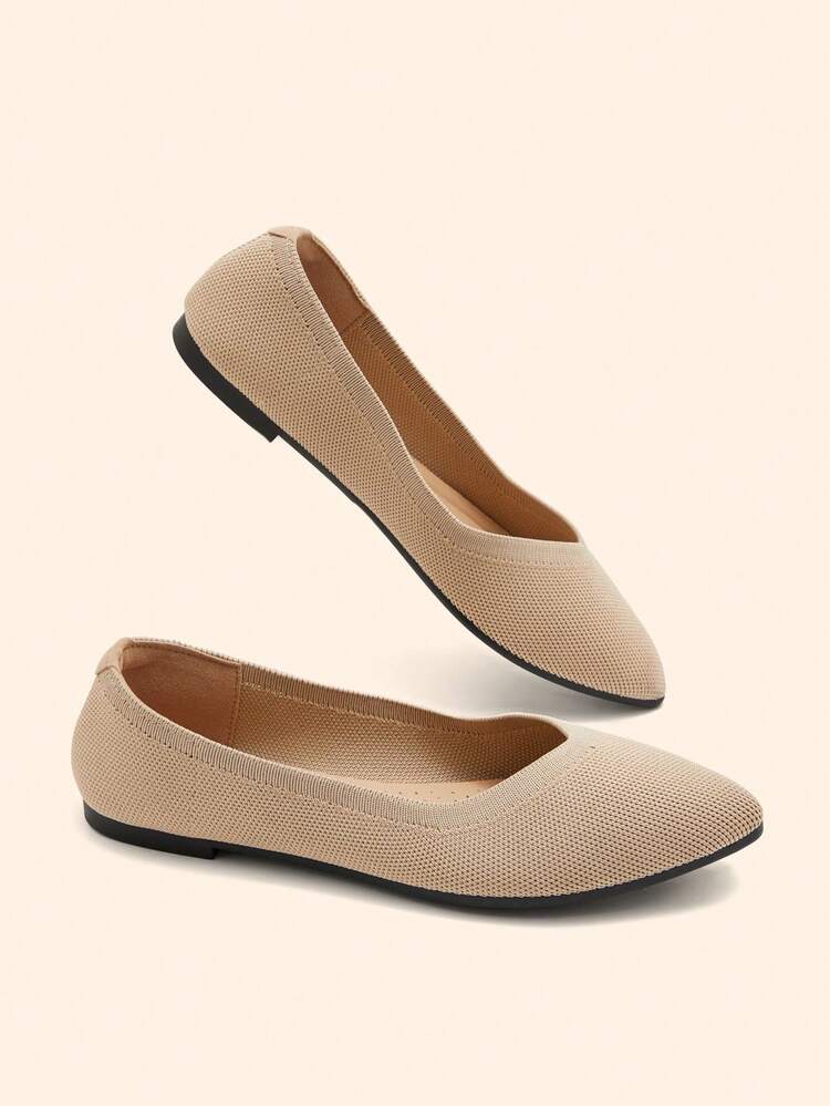 CUCCOO BASICS Women's Almond Toe Knit Flats, Versatile Commuter Shoes, Breathable & Comfortable For Christmas
