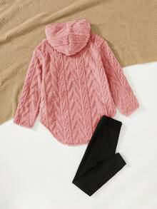 SHEIN Tween女孩 NOVA Store 時尚休閒可反穿抓絨秋季連帽衛衣與緊身褲套裝 - 粉色 - 查看 4