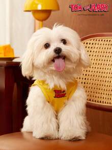 TOM & JERRY X PETSIN 1件卡通可爱“我爱奶酪”印花黄色猫狗通用弹力舒适狗狗背心 - 黃色 - 查看 5