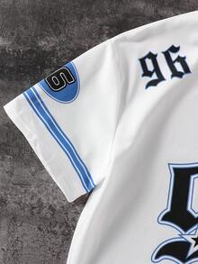 SHEIN 男童休闲篮球运动数字和字母印花涂鸦圆领短袖 T 恤，适合所有季节 - 白色 - 查看 3