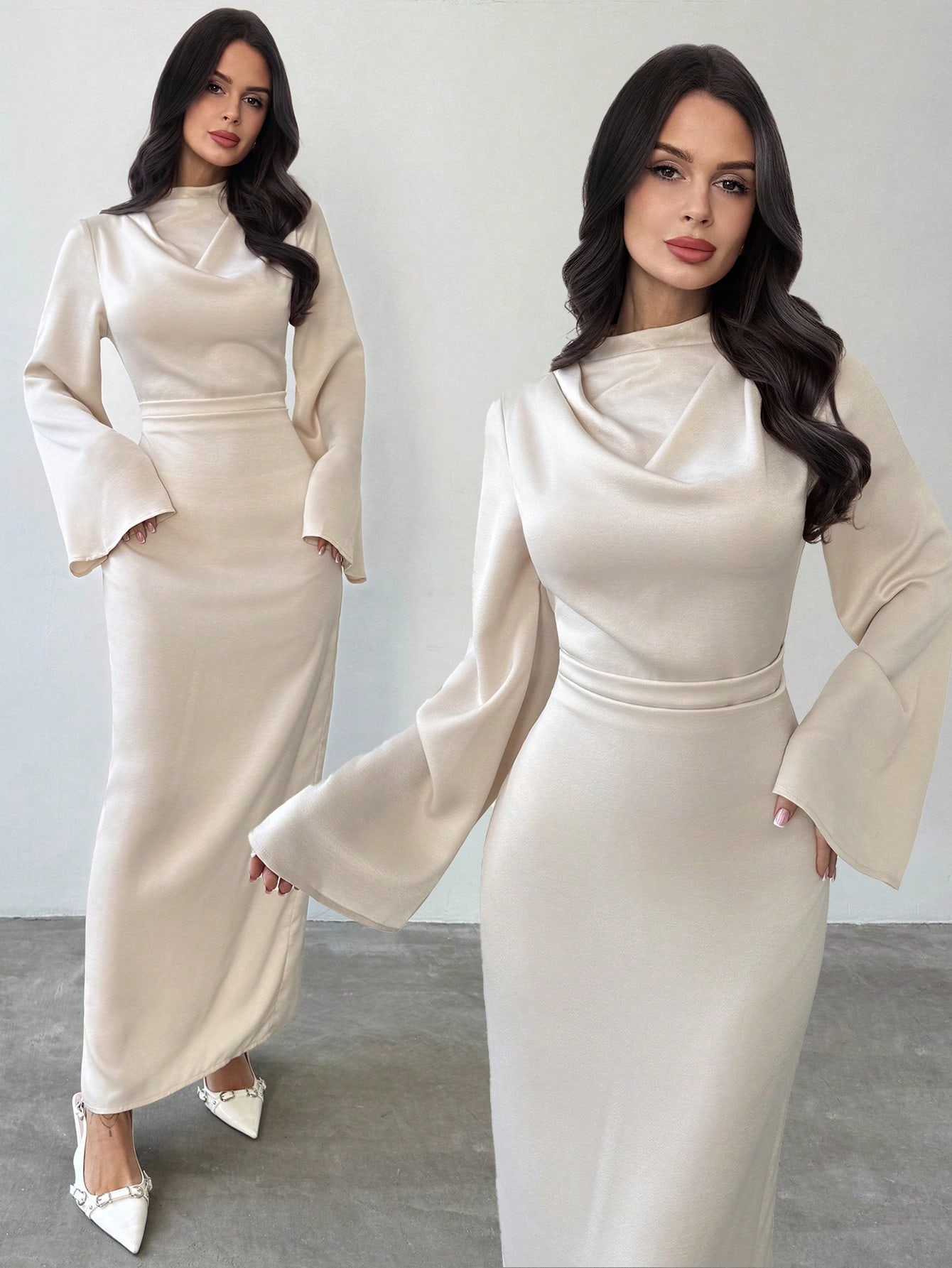 Firerie فستان طويل من الساتان عصري وأنيق للنساء، ف...