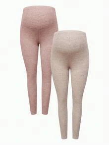 Modmama Pregnant Women's Solid Color Ribbed High Elasticity Casual Leggings - Pink - View 11