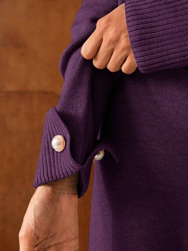 BUTTON DECOR SWEATER & KNIT PANTS SET