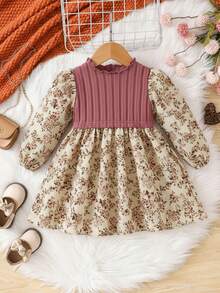 Emery Rose Kids Emery Rose Kids LUNE 花卉印花灯笼袖荷叶边连衣裙，法式花卉，仙女裙，田园风，秋冬 - 粉色 - 查看 2