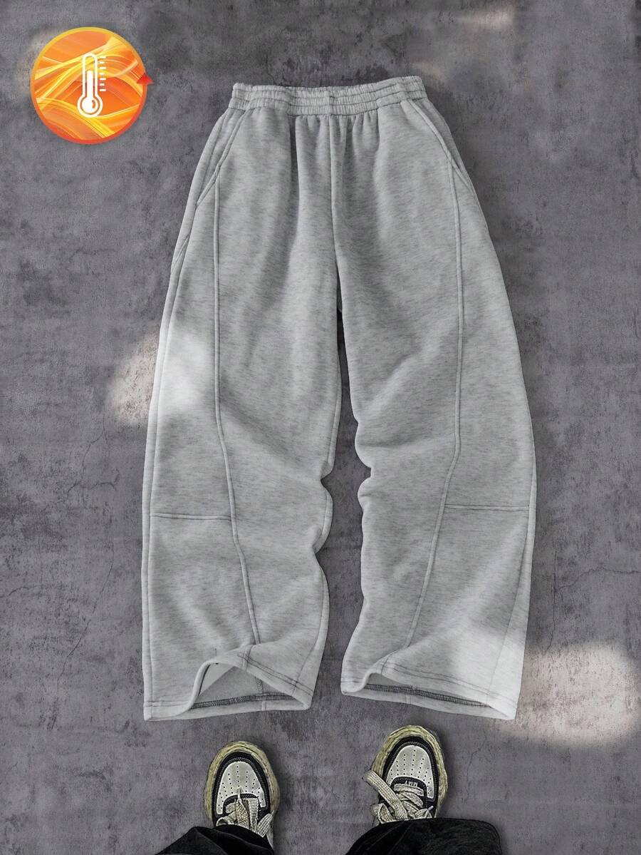 Coolqubz 男童休闲宽松拼接灰色直筒运动裤，四季皆宜的多功能运动裤 - 灰色 - 查看 1